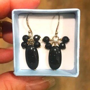 925 Silver with Black Stone Bead Dangles Earrings